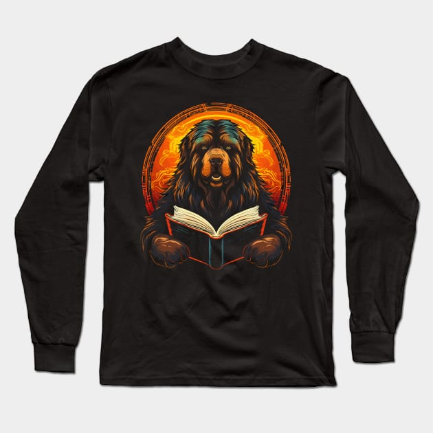 Tibetan Mastiff Reads Book Long Sleeve T-Shirt by JH Mart